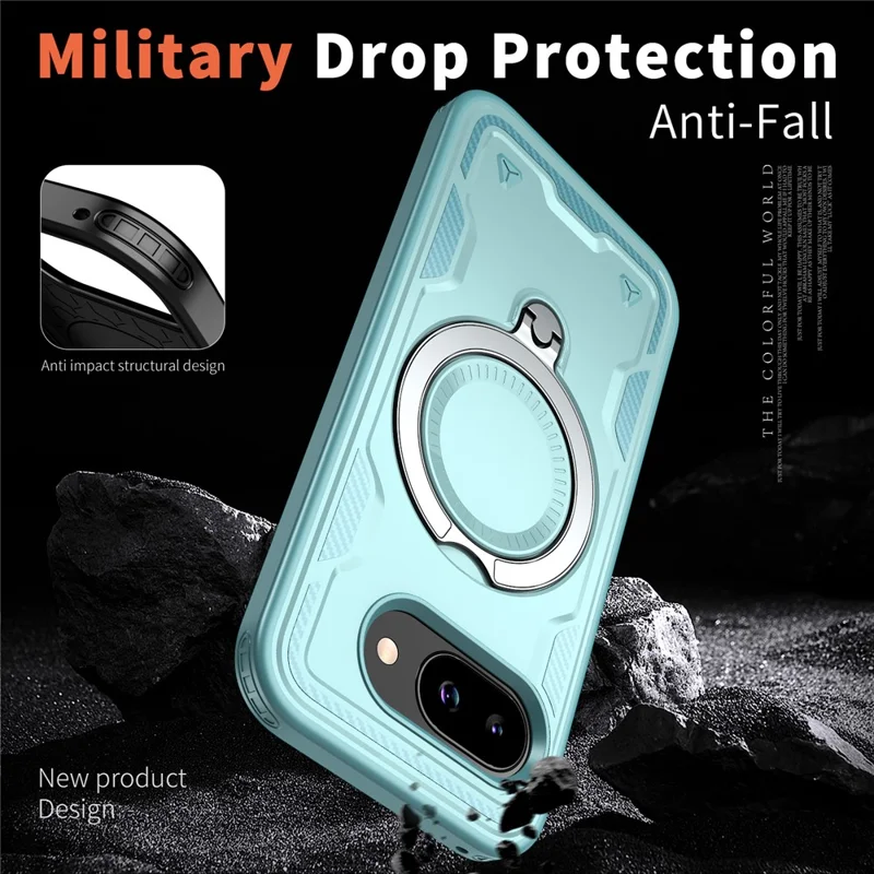 Fodral för Google Pixel 9a, kompatibelt med MagSafe, militärklass skydd av PC + TPU med vinklingsbar ställfot - Babyblå