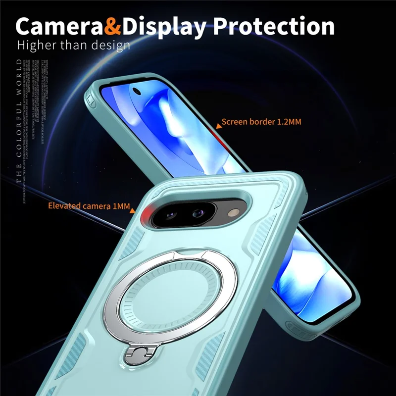 Fodral för Google Pixel 9a, kompatibelt med MagSafe, militärklass skydd av PC + TPU med vinklingsbar ställfot - Babyblå