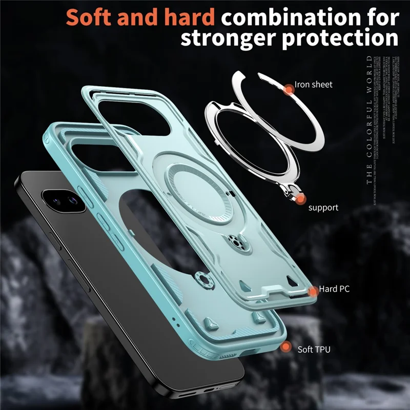 Fodral för Google Pixel 9a, kompatibelt med MagSafe, militärklass skydd av PC + TPU med vinklingsbar ställfot - Babyblå