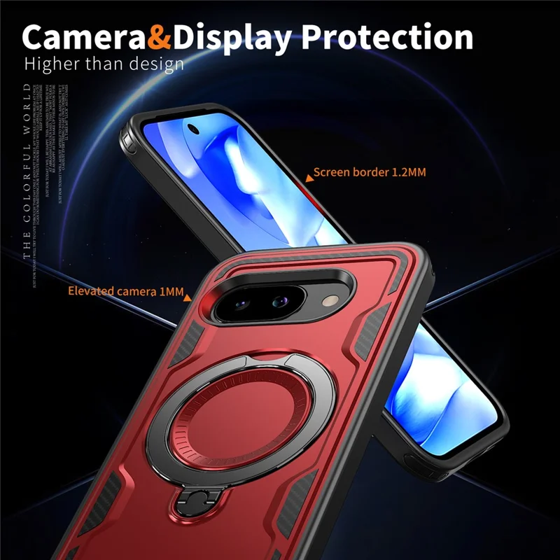 Fodral för Google Pixel 9a, kompatibelt med MagSafe, militärklass skydd av PC + TPU med vinklingsbar stödplatta - Röd