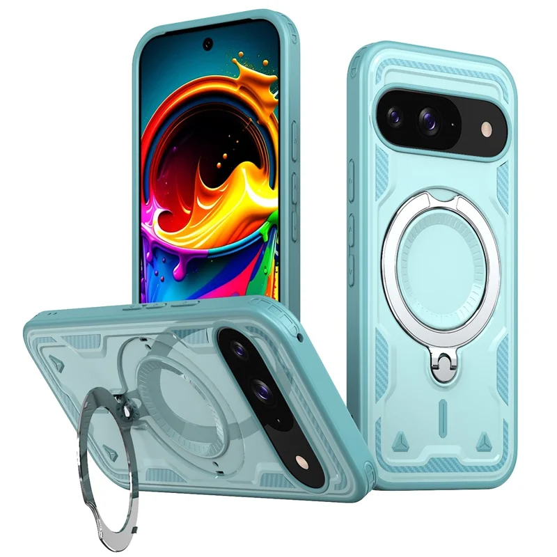 For Google Pixel 10 / 10 Pro Magnetic Case Military Protection PC + TPU Kickstand Phone Cover - Baby Blue
