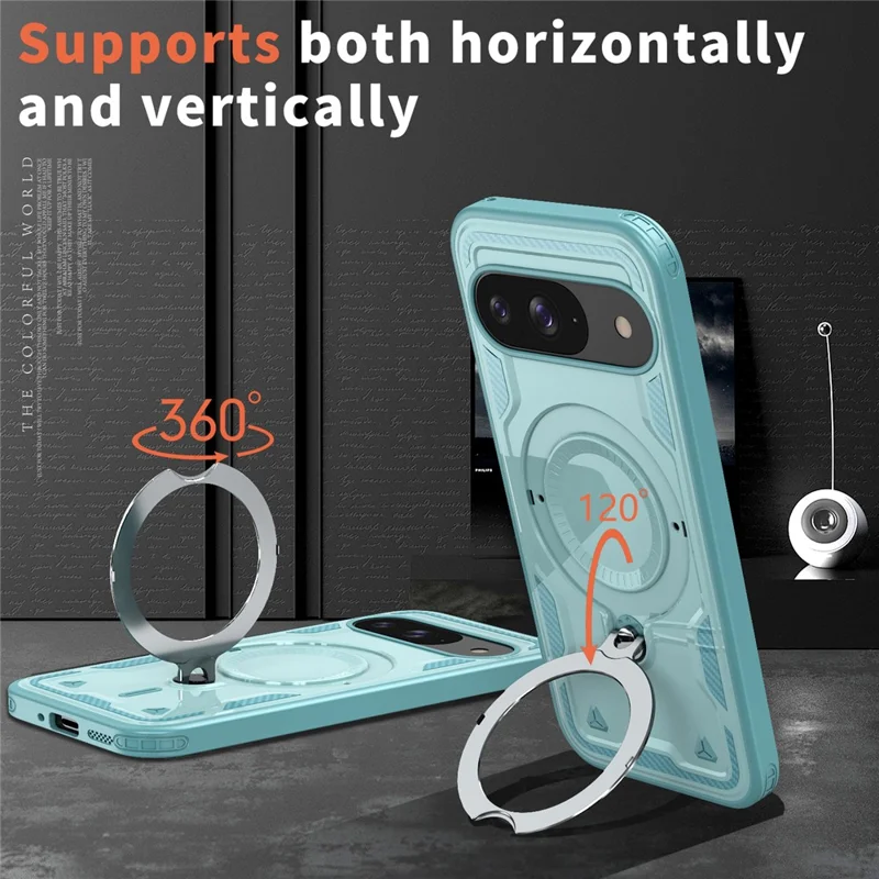 For Google Pixel 10 / 10 Pro Magnetic Case Military Protection PC + TPU Kickstand Phone Cover - Baby Blue