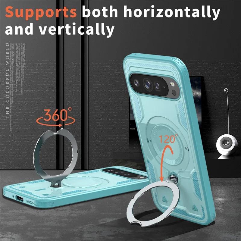 For Google Pixel 10 Pro XL Magnetic Case Military Protection PC + TPU Kickstand Phone Cover - Baby Blue