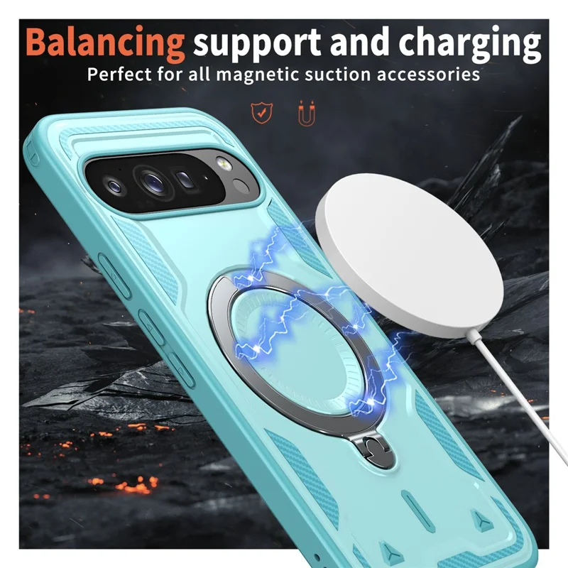 For Google Pixel 10 Pro XL Magnetic Case Military Protection PC + TPU Kickstand Phone Cover - Baby Blue