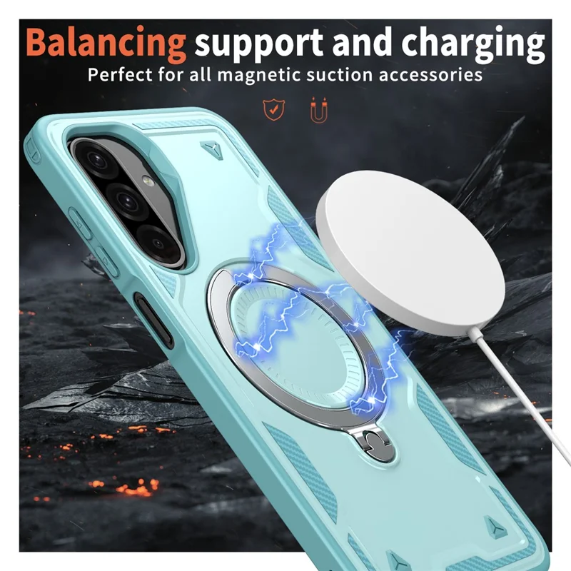 For Samsung Galaxy A17 5G / 4G Magnetic Case Military Protection PC + TPU Kickstand Phone Cover - Baby Blue