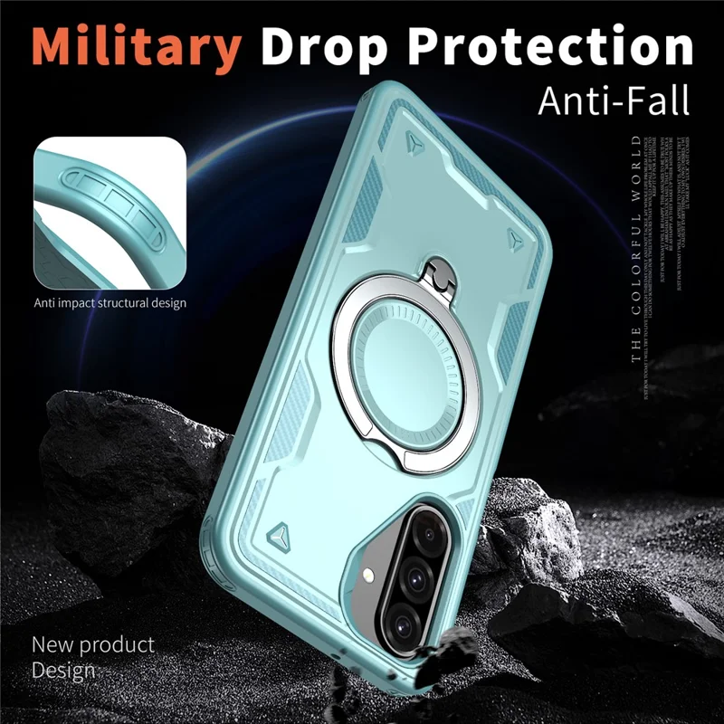 For Samsung Galaxy A17 5G / 4G Magnetic Case Military Protection PC + TPU Kickstand Phone Cover - Baby Blue