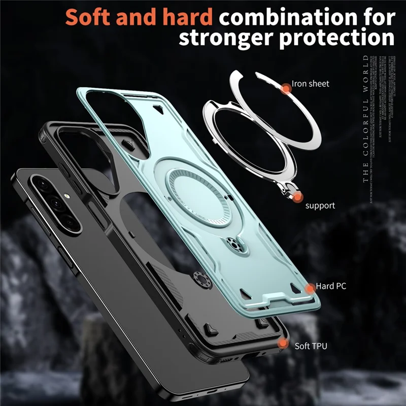 For Samsung Galaxy A17 5G / 4G Magnetic Case Military Protection PC + TPU Kickstand Phone Cover - Baby Blue