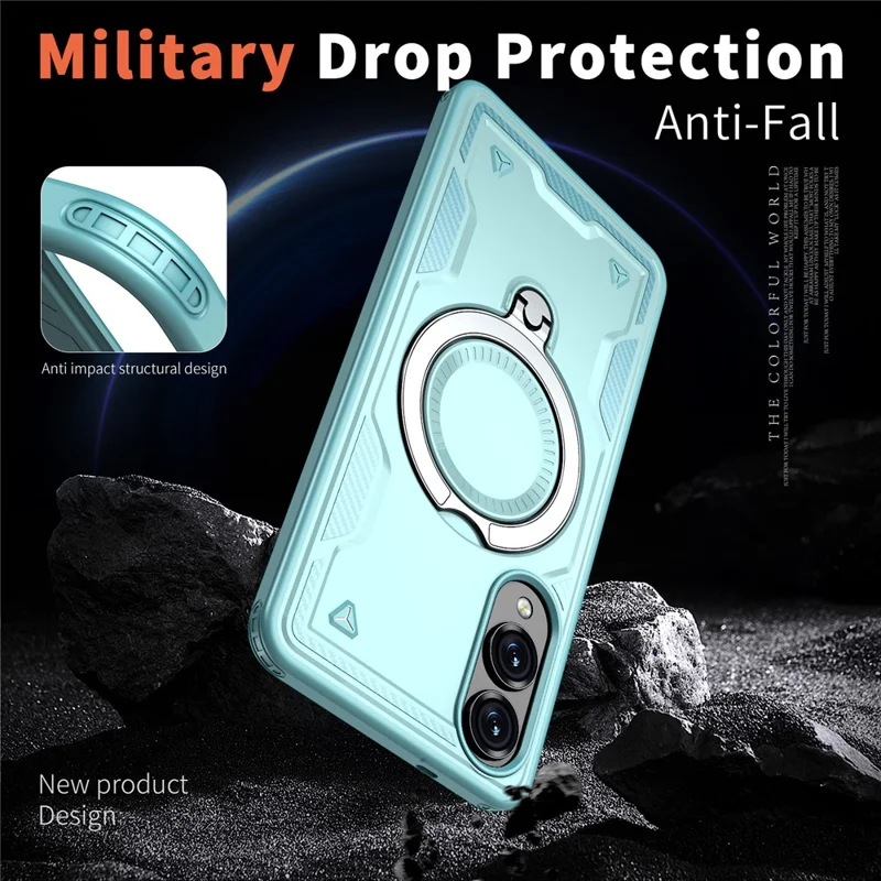 Чехол для Samsung Galaxy S25 Edge, совместимый с MagSafe, с военной защитой из поликарбоната и ТПУ, с подставкой - Молочный синий