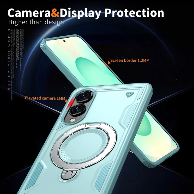 Чехол для Samsung Galaxy S25 Edge, совместимый с MagSafe, с военной защитой из поликарбоната и ТПУ, с подставкой - Молочный синий