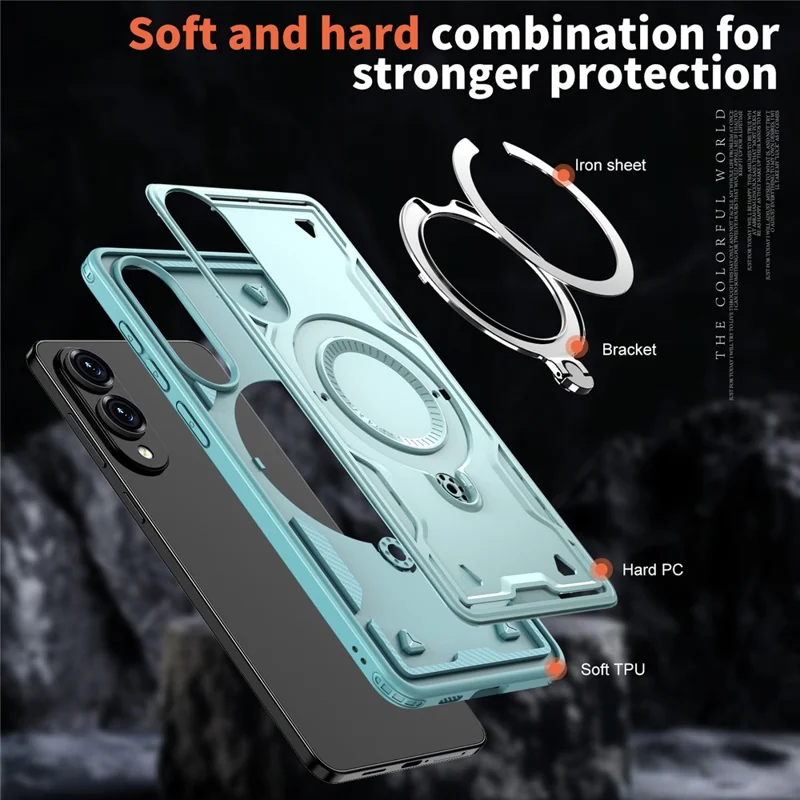 Чехол для Samsung Galaxy S25 Edge, совместимый с MagSafe, с военной защитой из поликарбоната и ТПУ, с подставкой - Молочный синий