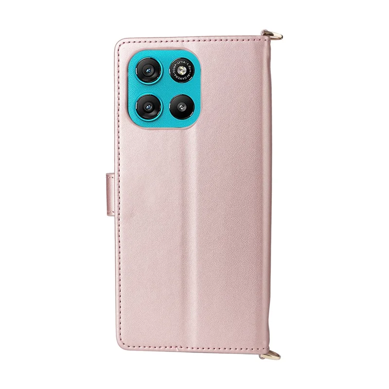 Funda de cuero para Motorola Moto G67 Power 5G / G57 Power 5G / G57 5G, carcasa con soporte, billetera y correa de hombro / muñeca - Rosa