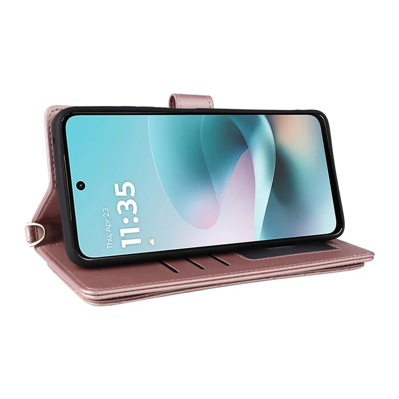 Funda de cuero para Motorola Moto G67 Power 5G / G57 Power 5G / G57 5G, carcasa con soporte, billetera y correa de hombro / muñeca - Rosa