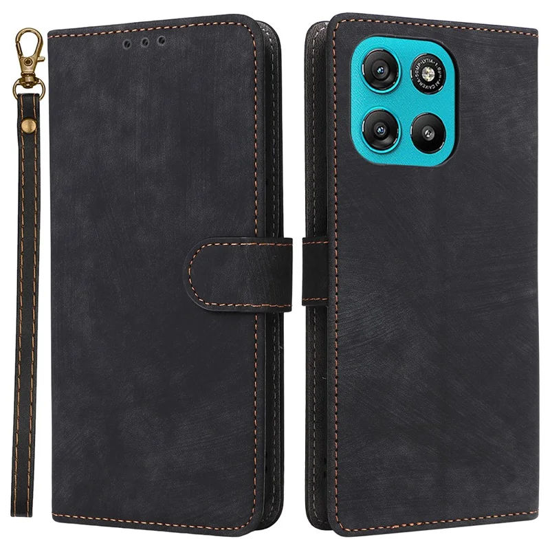 Leather Case for Motorola Moto G67 Power 5G / G57 Power 5G / G57 5G Wallet RFID Blocking Phone Cover Stand with Strap - Black
