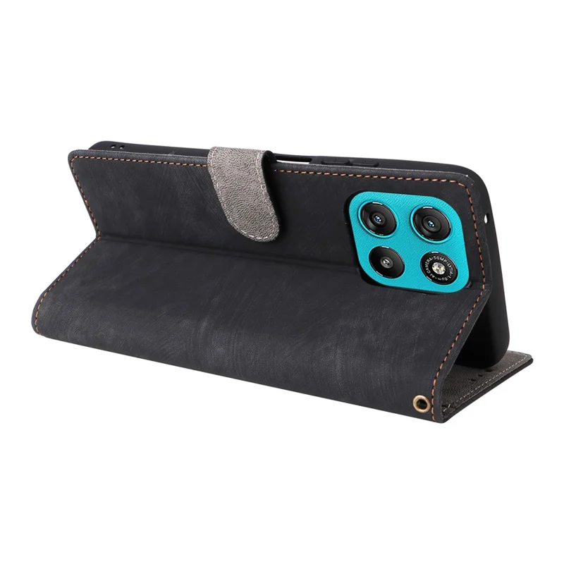 Leather Case for Motorola Moto G67 Power 5G / G57 Power 5G / G57 5G Wallet RFID Blocking Phone Cover Stand with Strap - Black