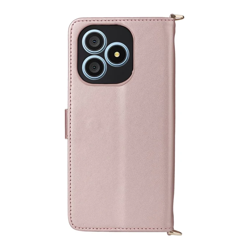 For Blackview Wave 9C Leather Case Stand Wallet Phone Cover with Shoulder / Wrist Strap - Pink