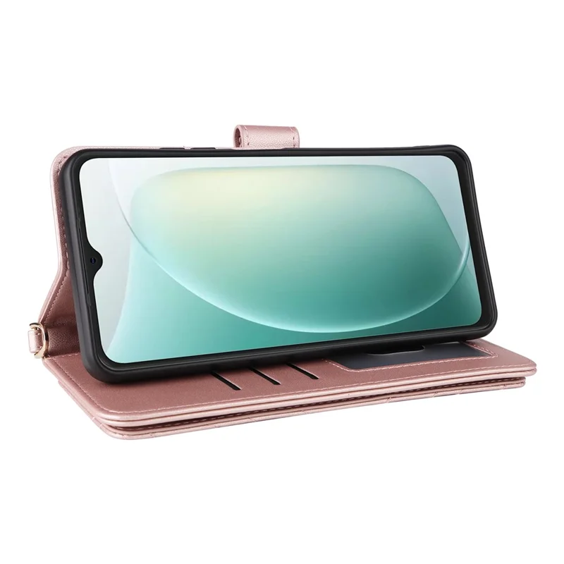 For Blackview Wave 9C Leather Case Stand Wallet Phone Cover with Shoulder / Wrist Strap - Pink