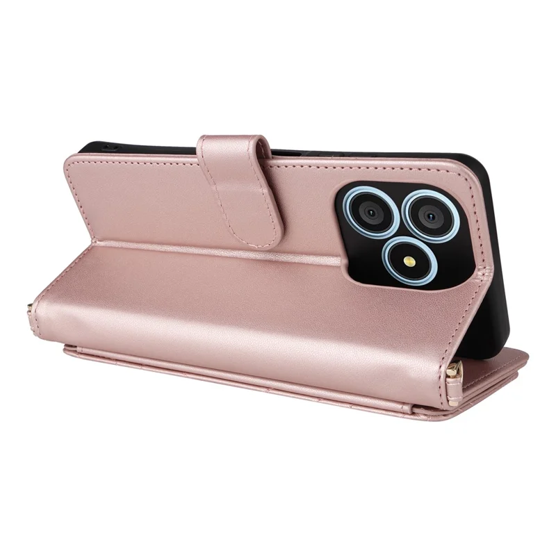 For Blackview Wave 9C Leather Case Stand Wallet Phone Cover with Shoulder / Wrist Strap - Pink