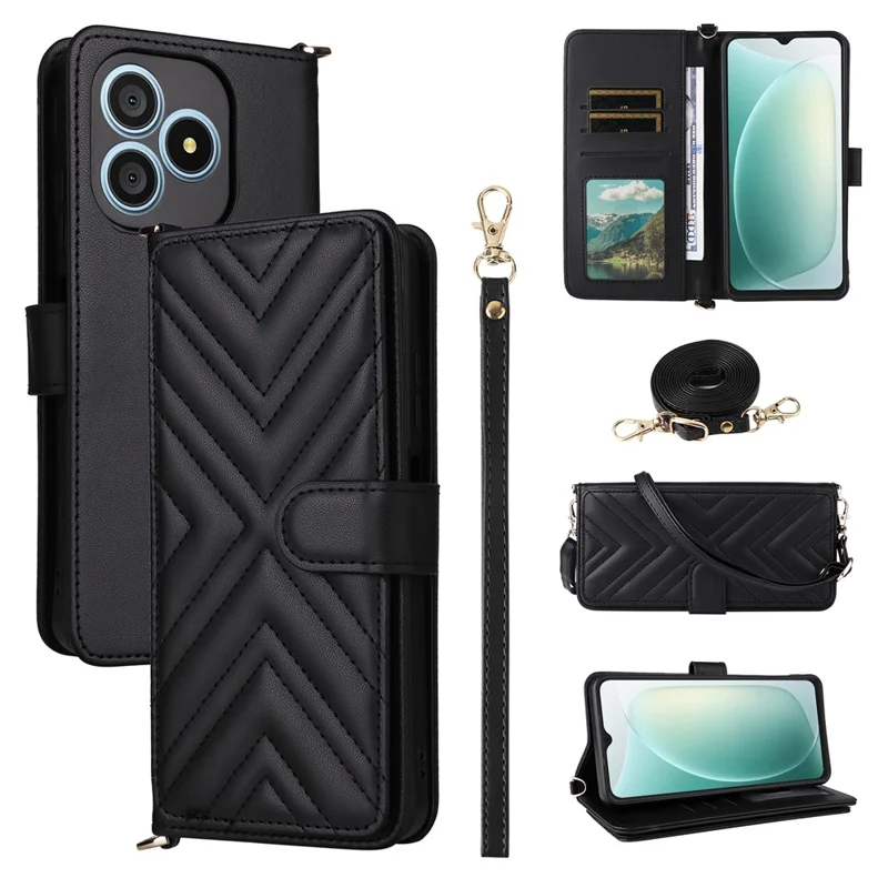 Funda de Cuero para Blackview Wave 9C con Soporte, Cartera y Correa de Hombro/Muñeca - Negro
