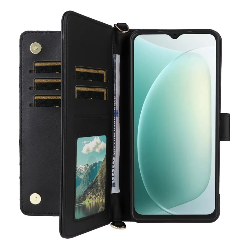 Funda de Cuero para Blackview Wave 9C con Soporte, Cartera y Correa de Hombro/Muñeca - Negro