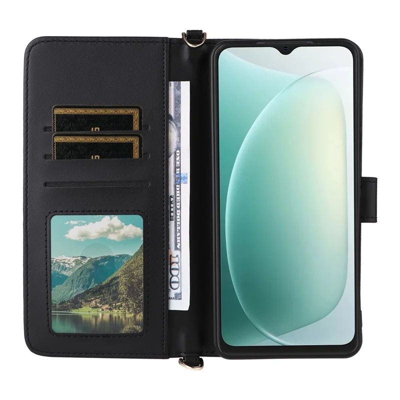 Funda de Cuero para Blackview Wave 9C con Soporte, Cartera y Correa de Hombro/Muñeca - Negro