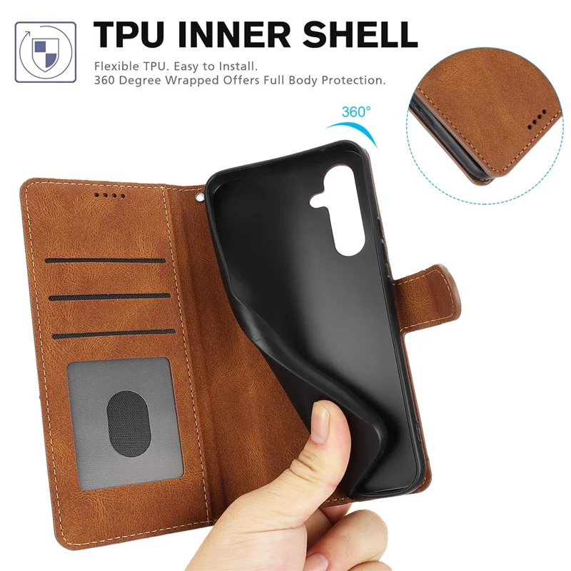 Obudowa na Samsung Galaxy A17 5G / A17 4G / A26 5G, pokrowiec z syntetycznej skóry PU z portfelem i podstawką - brązowy