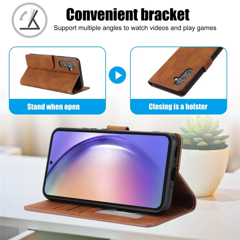 Obudowa na Samsung Galaxy A17 5G / A17 4G / A26 5G, pokrowiec z syntetycznej skóry PU z portfelem i podstawką - brązowy