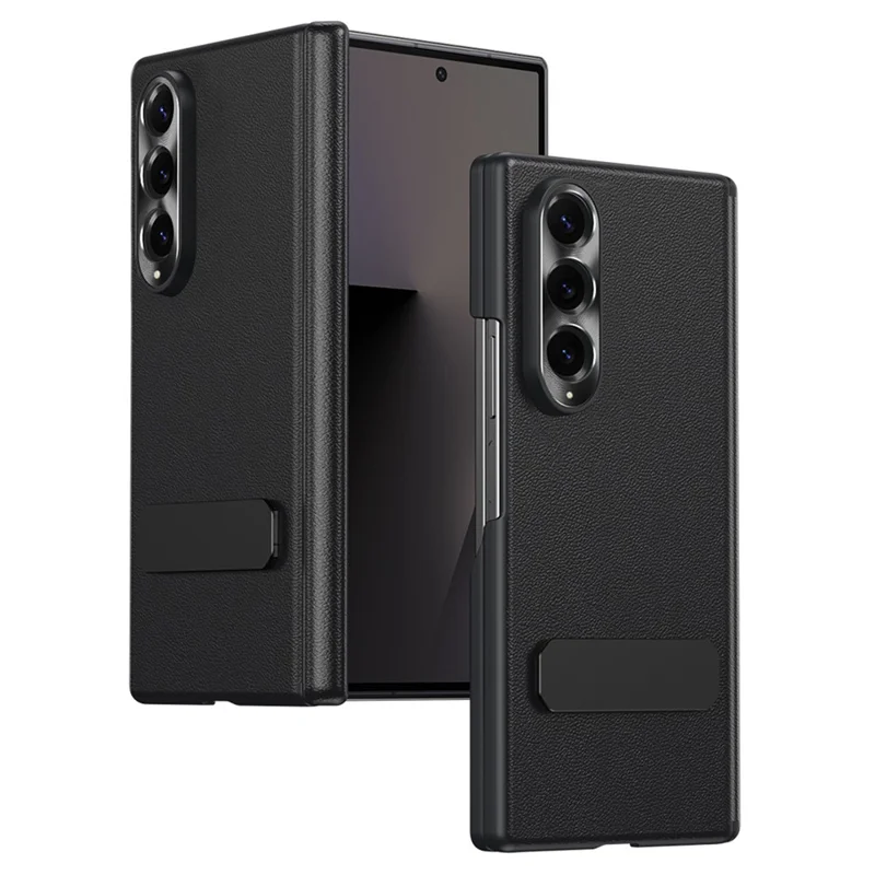 Capa para Samsung Galaxy Z Fold4 5G, Capa Protetora em Couro com Suporte Incorporado, Anti-queda, para Telemóvel Dobrável - Preto