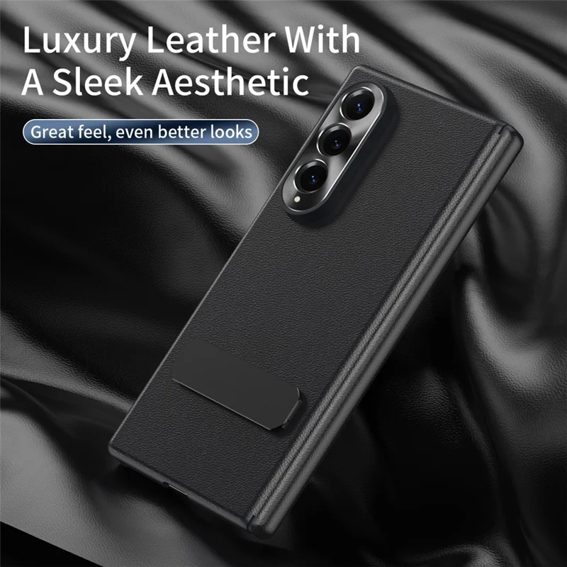 Capa para Samsung Galaxy Z Fold4 5G, Capa Protetora em Couro com Suporte Incorporado, Anti-queda, para Telemóvel Dobrável - Preto