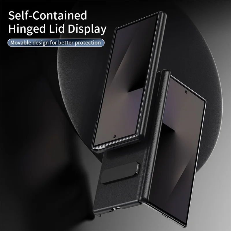 Capa para Samsung Galaxy Z Fold4 5G, Capa Protetora em Couro com Suporte Incorporado, Anti-queda, para Telemóvel Dobrável - Preto