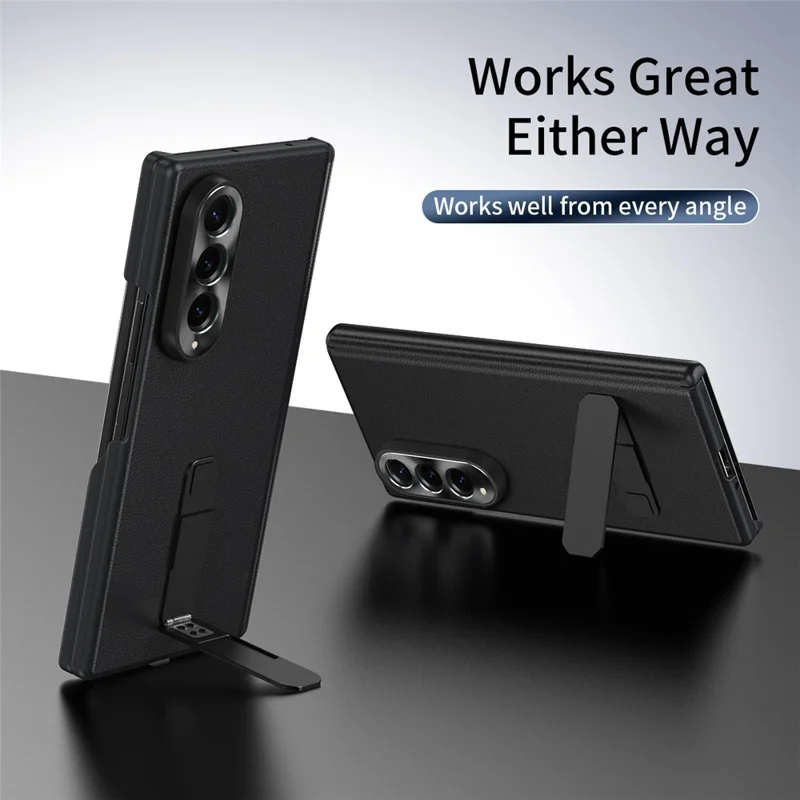 Capa para Samsung Galaxy Z Fold4 5G, Capa Protetora em Couro com Suporte Incorporado, Anti-queda, para Telemóvel Dobrável - Preto