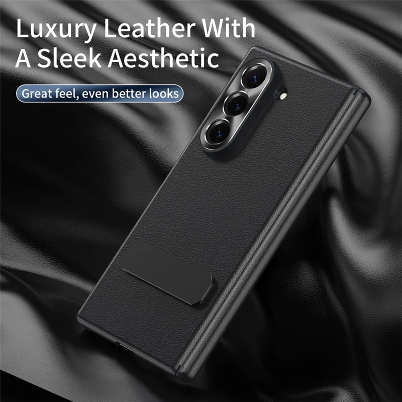 For Samsung Galaxy Z Fold6 5G Case Foldable Kickstand Leather Anti-Drop Phone Protective Cover - Black