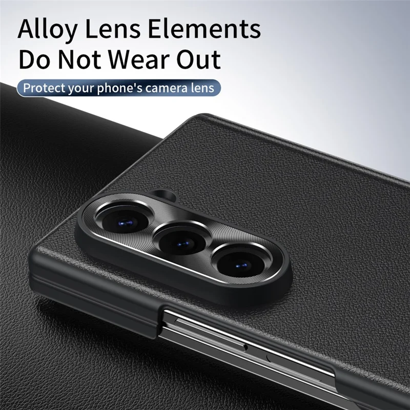 For Samsung Galaxy Z Fold6 5G Case Foldable Kickstand Leather Anti-Drop Phone Protective Cover - Black