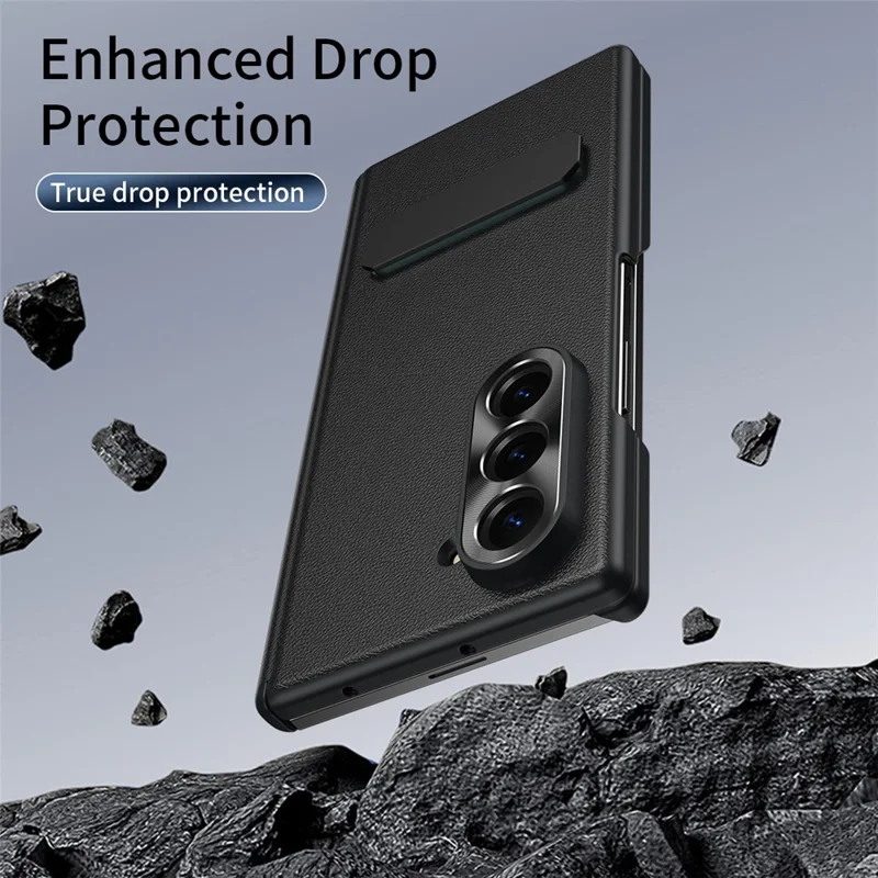 For Samsung Galaxy Z Fold6 5G Case Foldable Kickstand Leather Anti-Drop Phone Protective Cover - Black