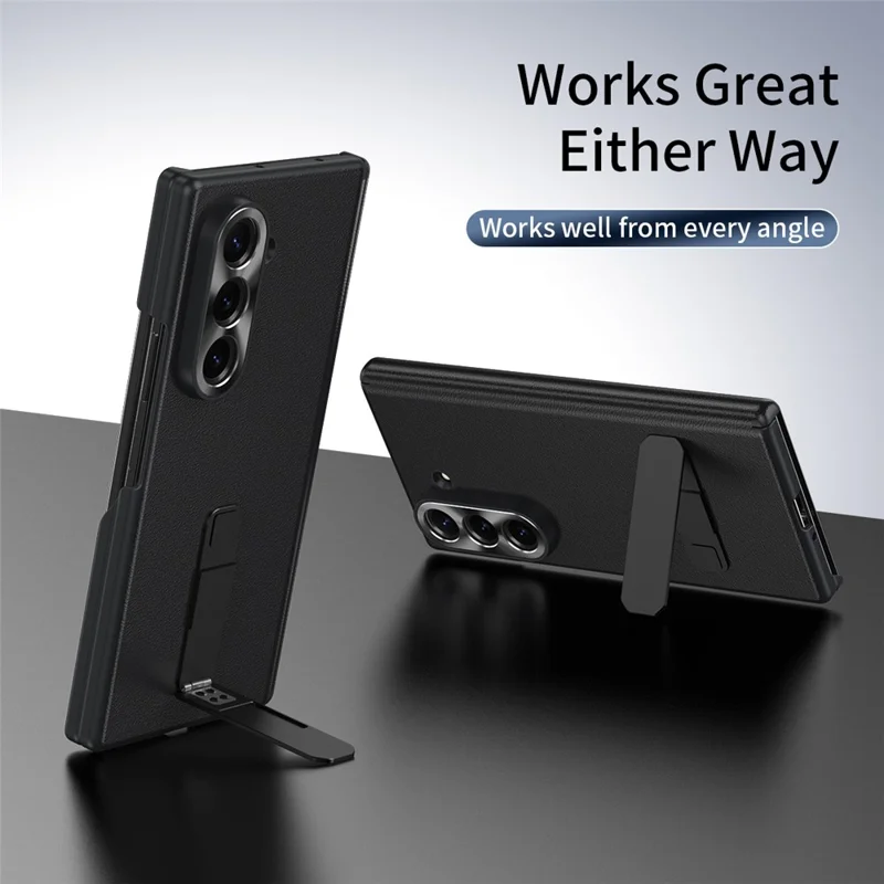 For Samsung Galaxy Z Fold6 5G Case Foldable Kickstand Leather Anti-Drop Phone Protective Cover - Black