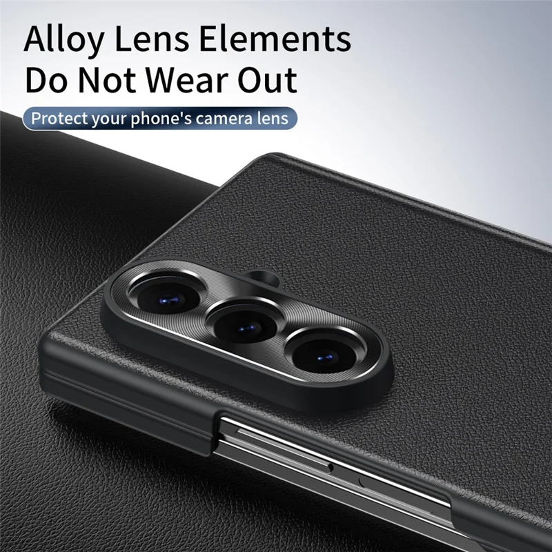 حالة سامسونج جالكسي Z Fold7 5G قابلة للطي بمسند جلد مضادة للسقوط غطاء واقٍ للهاتف - أسود