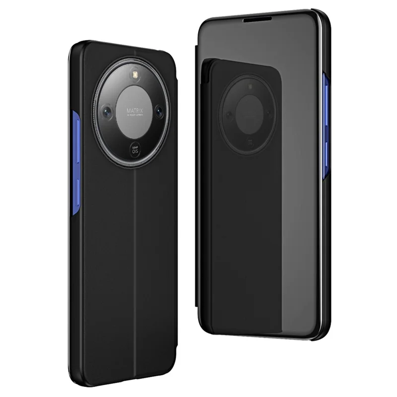 Voor Honor X9d 5G Hoesje Transparant Venster Staander Lederen Flip Hoes - Zwart