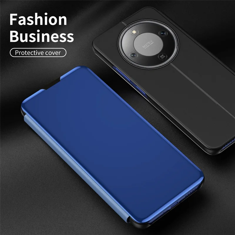 Voor Honor X9d 5G Hoesje Transparant Venster Staander Lederen Flip Hoes - Zwart