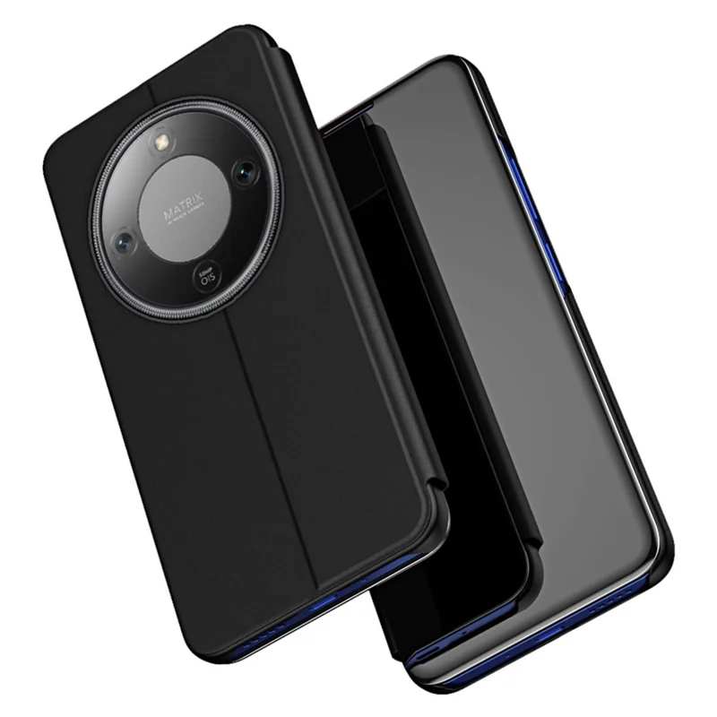 Voor Honor X9d 5G Hoesje Transparant Venster Staander Lederen Flip Hoes - Zwart