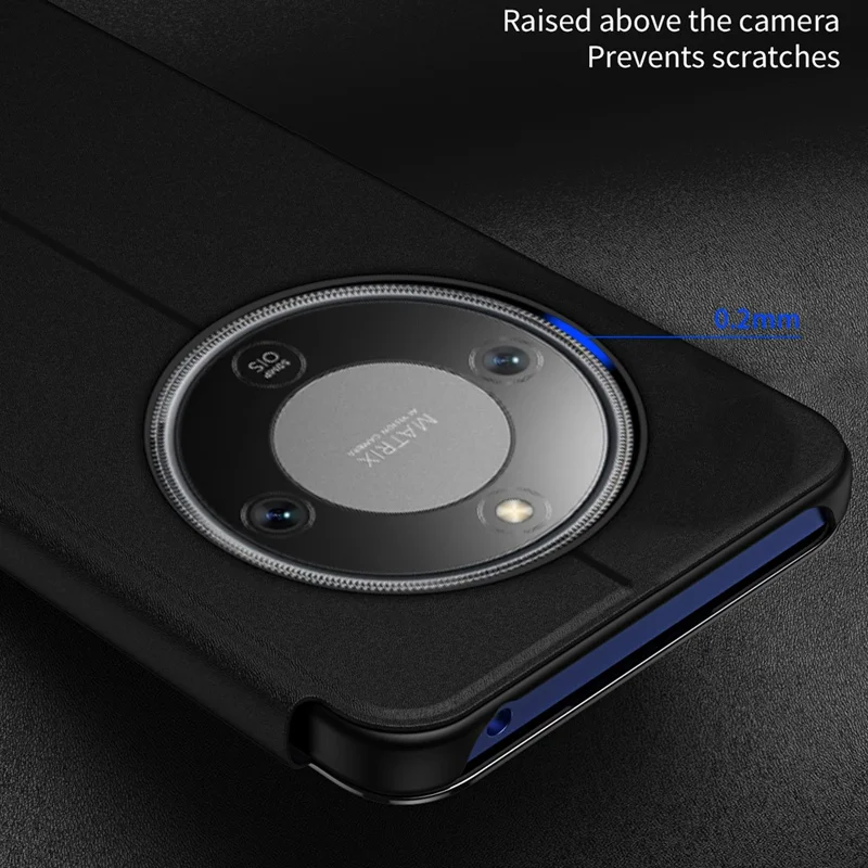 Voor Honor X9d 5G Hoesje Transparant Venster Staander Lederen Flip Hoes - Zwart