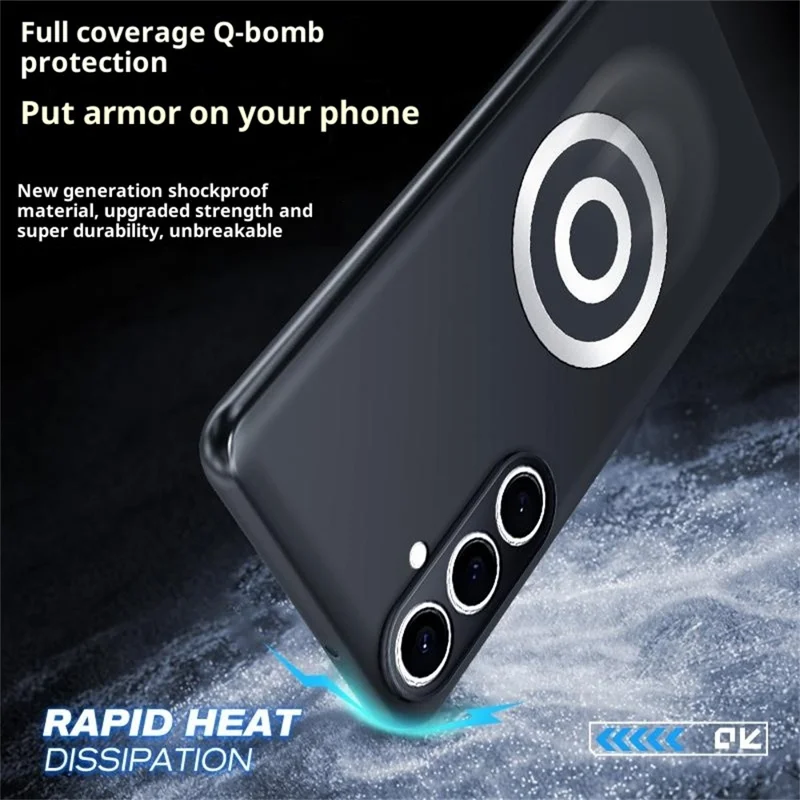 Étui pour Samsung Galaxy S24+ avec dissipation thermique en graphène + laiton, coque de téléphone en silicone PC avec support de fixation magnétique pour voiture