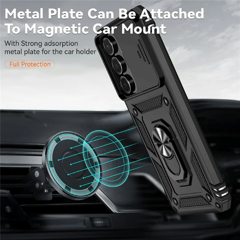 For Samsung Galaxy S25 FE Case PC + TPU Phone Cover with Lens Protection Kickstand - Black