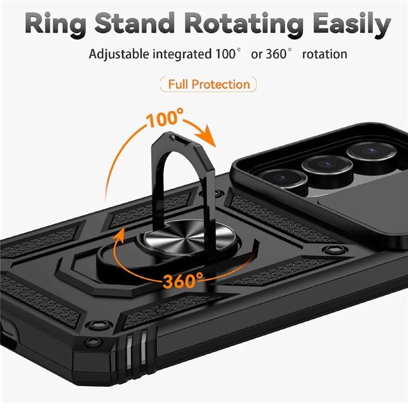 For Samsung Galaxy S25 FE Case PC + TPU Phone Cover with Lens Protection Kickstand - Black