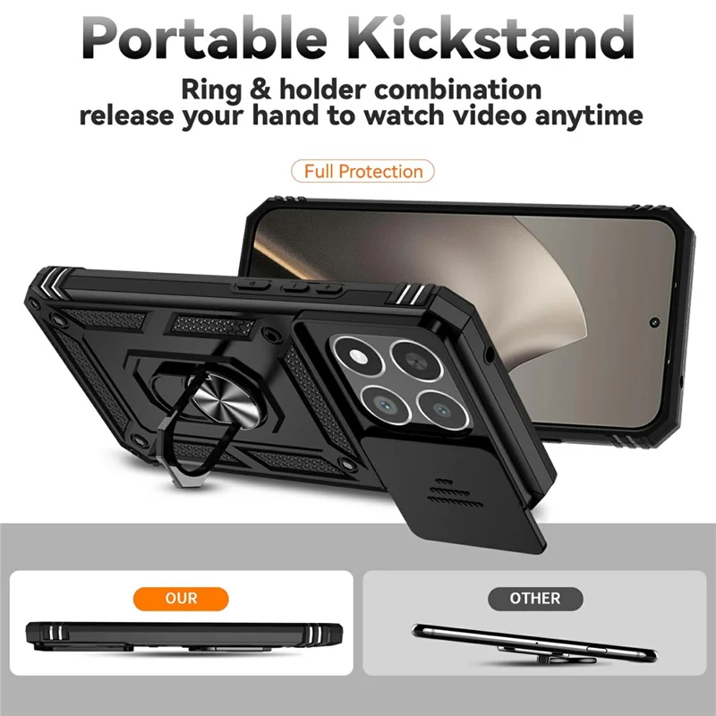 For Xiaomi 15T Case PC + TPU Phone Cover with Lens Protection Kickstand - Black