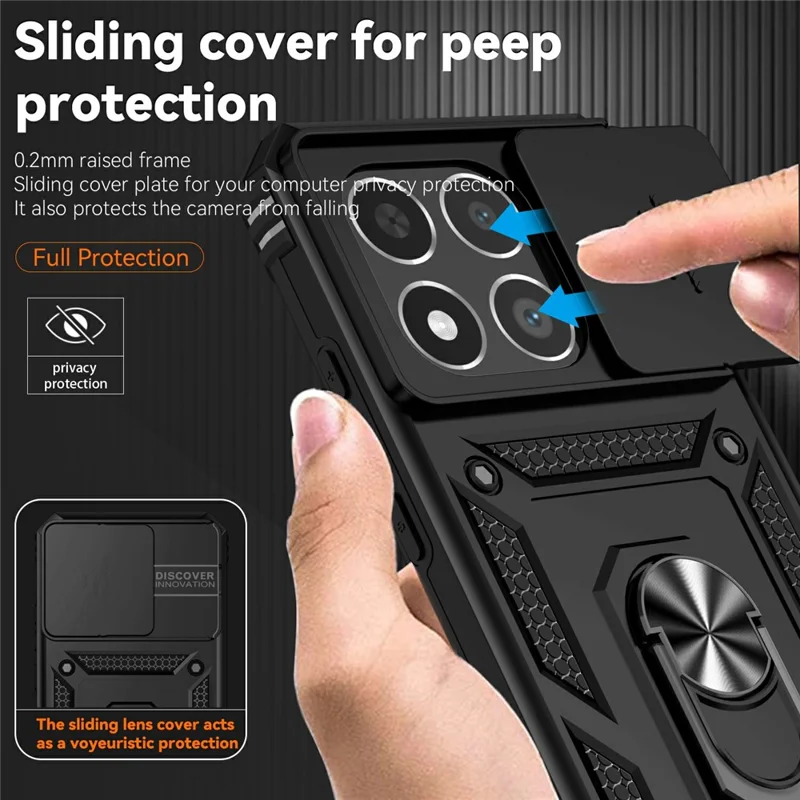 For Xiaomi 15T Case PC + TPU Phone Cover with Lens Protection Kickstand - Black