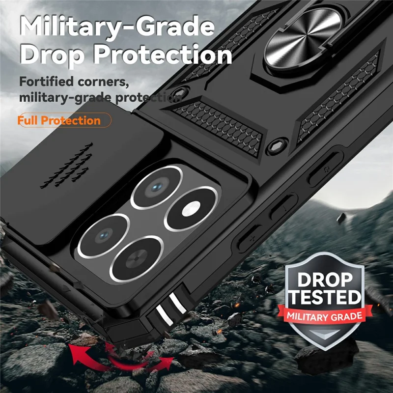 For Xiaomi 15T Case PC + TPU Phone Cover with Lens Protection Kickstand - Black