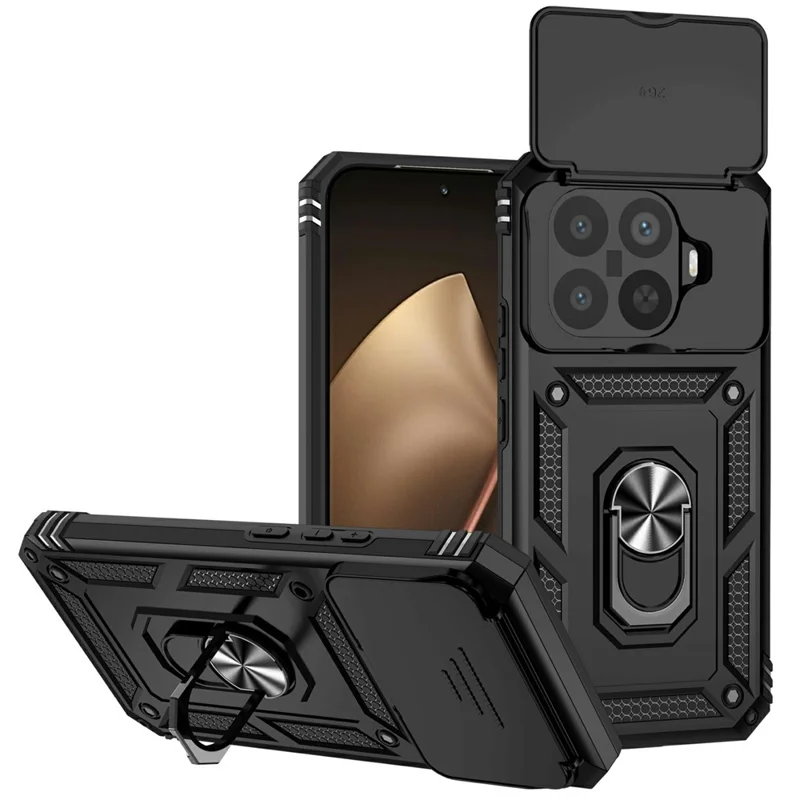Til Xiaomi 15T Pro Case PC + TPU Telefonbeskyttelse med Linsbeskyttelse og Støtteben - Sort