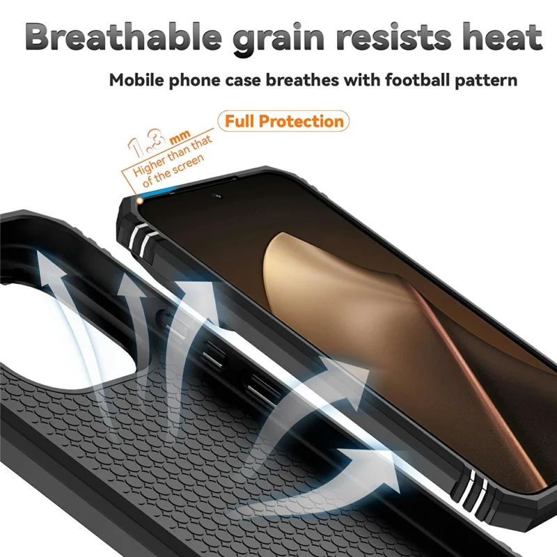 Til Xiaomi 15T Pro Case PC + TPU Telefonbeskyttelse med Linsbeskyttelse og Støtteben - Sort