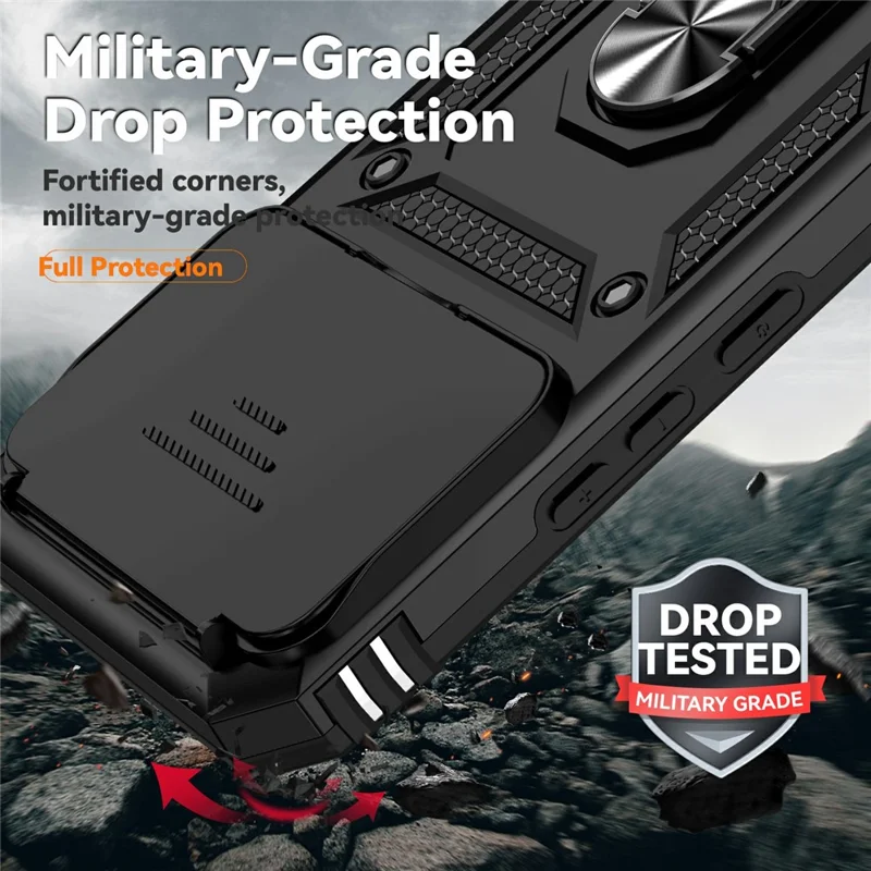 Til Xiaomi 15T Pro Case PC + TPU Telefonbeskyttelse med Linsbeskyttelse og Støtteben - Sort