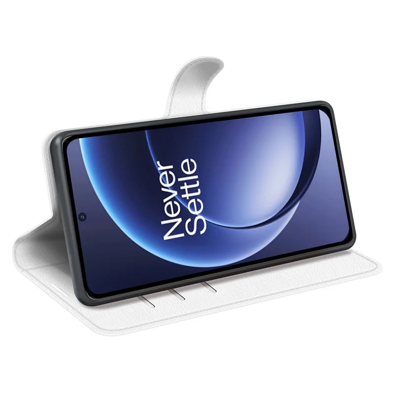 AMORUS For OnePlus 15 5G Wallet Case Litchi Texture Shockproof Leather Flip Stand Phone Cover - White