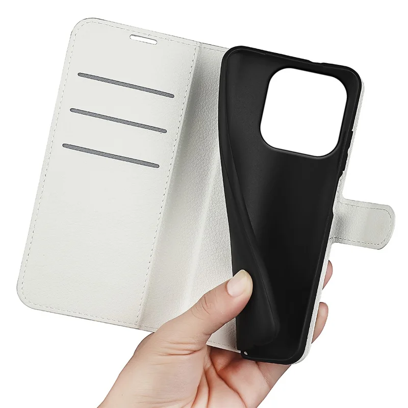 AMORUS For OnePlus 15 5G Wallet Case Litchi Texture Shockproof Leather Flip Stand Phone Cover - White